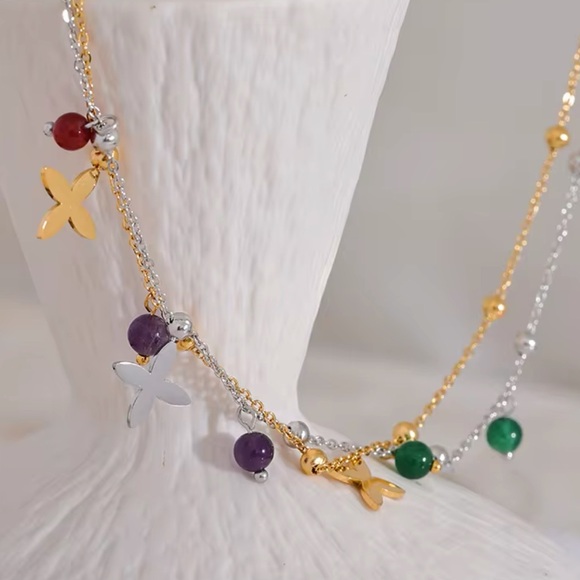 NWOT Y2K Stainless Steel Chain Colorful Necklace in Gold - Picture 4 of 9
